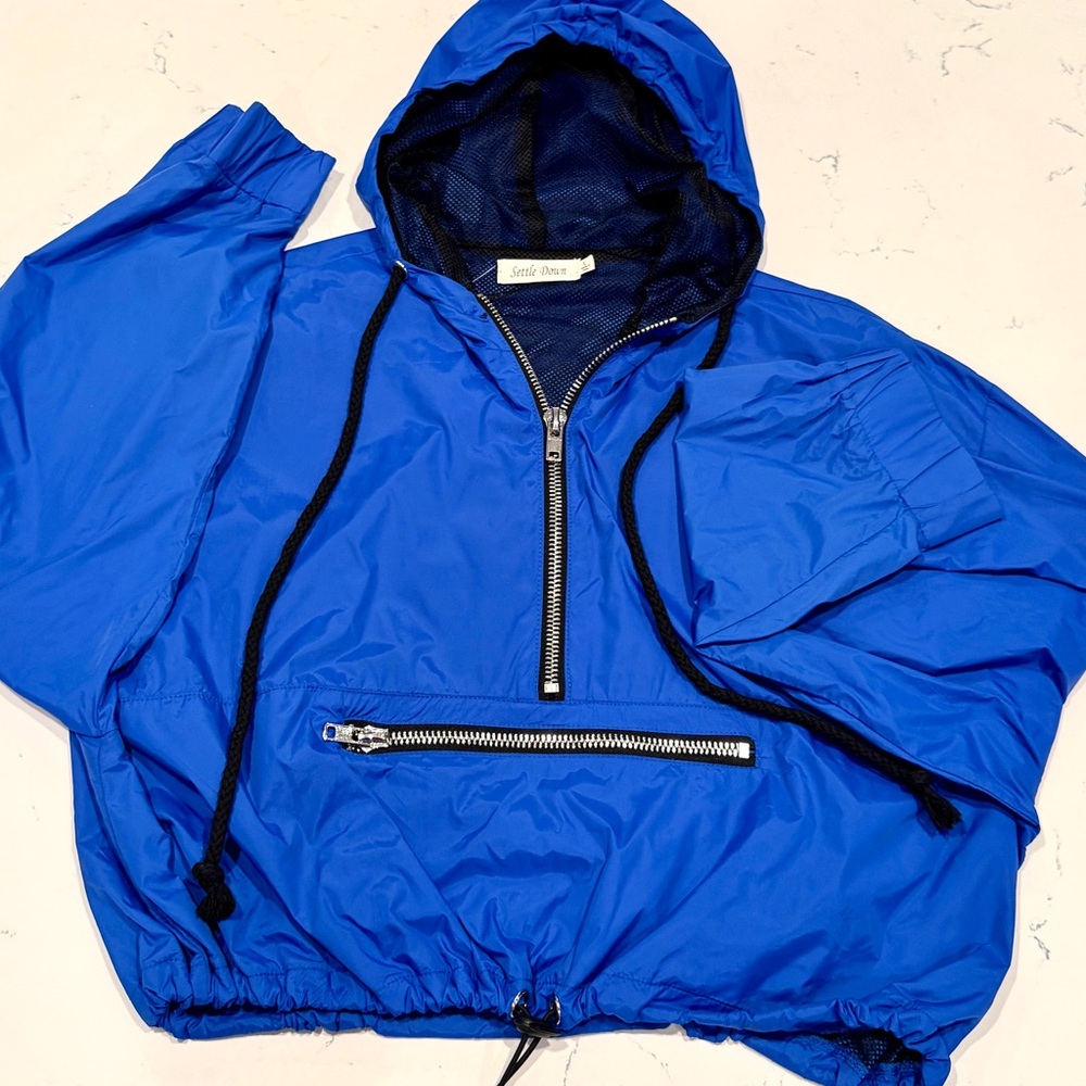 Settle Down Women’s Blue Windbreaker Hoodie Jacket Size L NWT - Picture 2 of 8